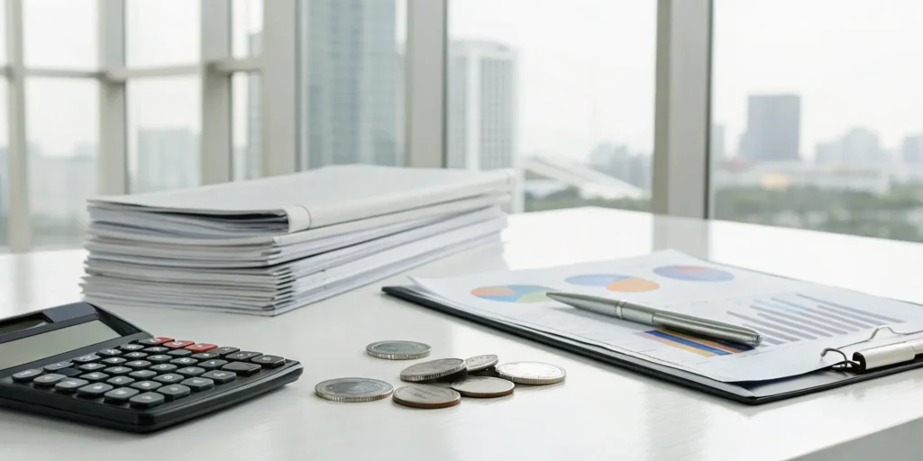 Calculator and documents used to determine how much a course by course evaluation costs.