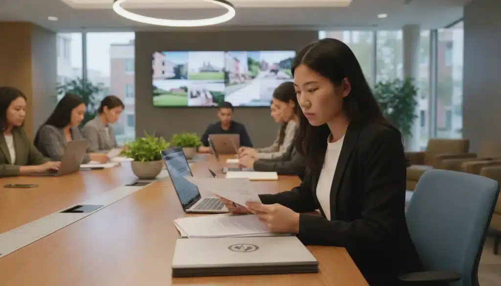 International graduate applicant reviewing academic documents