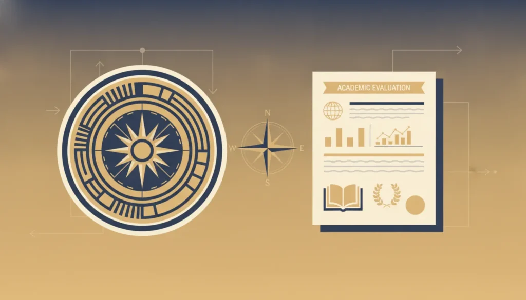 Apostille seal beside an academic credential evaluation report