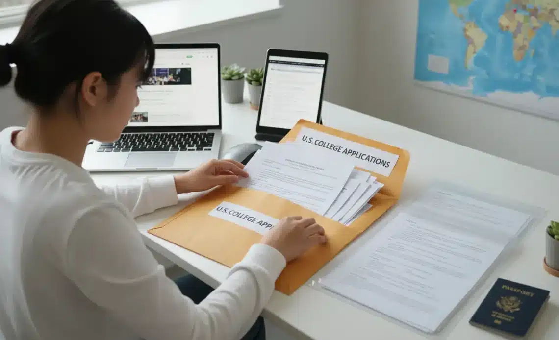 International student organizing high school transcripts for U.S. college admission