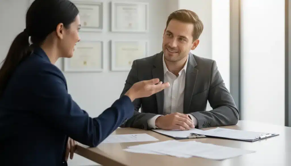 Career advisor helping an international professional with credential documents